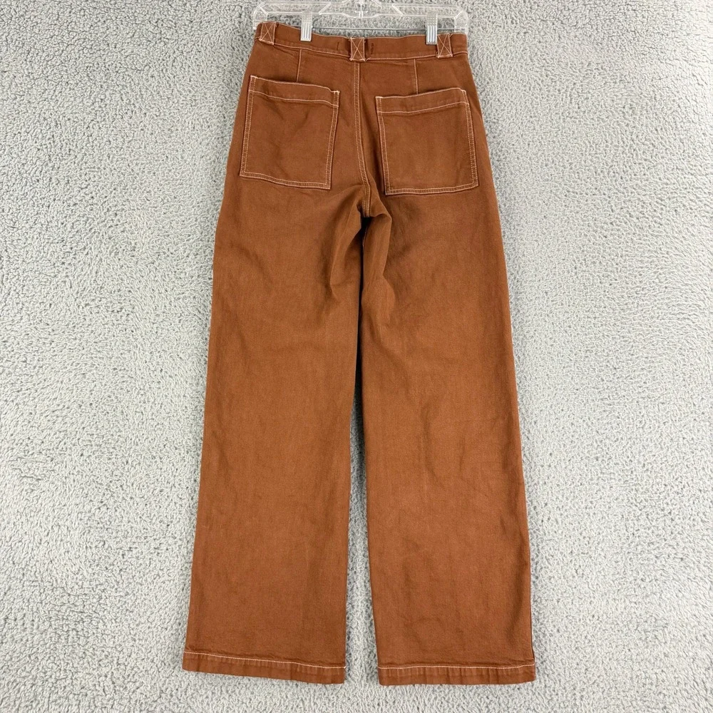 Madewell Emmett Wide-Leg Pants Women 26 Brown Contrast Stitch High Rise Crop - Picture 9 of 15
